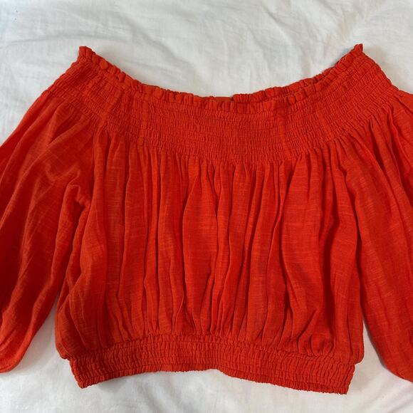 we the free orange off the shoulder smocked button front blouse - Picture 3 of 4